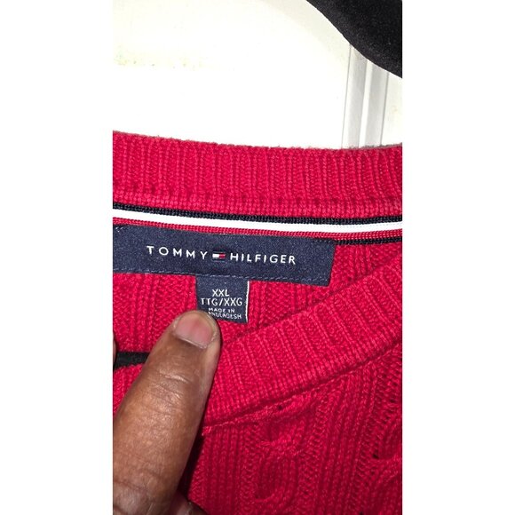 Tommy Hilfiger Women's XXL Red & Black Cable Knit Cotton Sweater Long Sleeve Gra - Picture 3 of 6